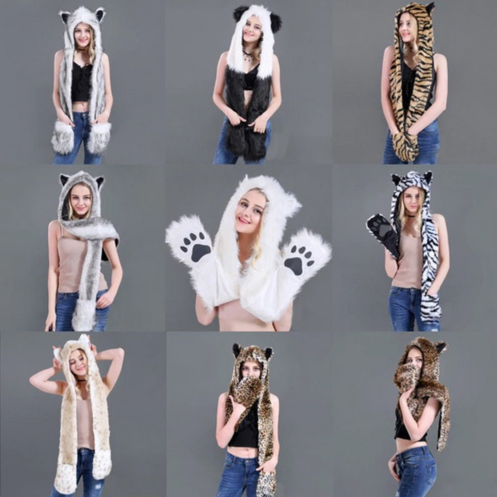 Hood Animal Hat Ear Flaps Hand Pockets 3 in 1